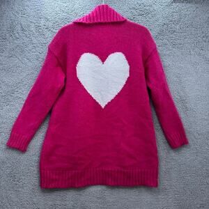 Charter Club Large Pink Open Front Cardigan White Heart on Back Fun Casual Cozy‎
